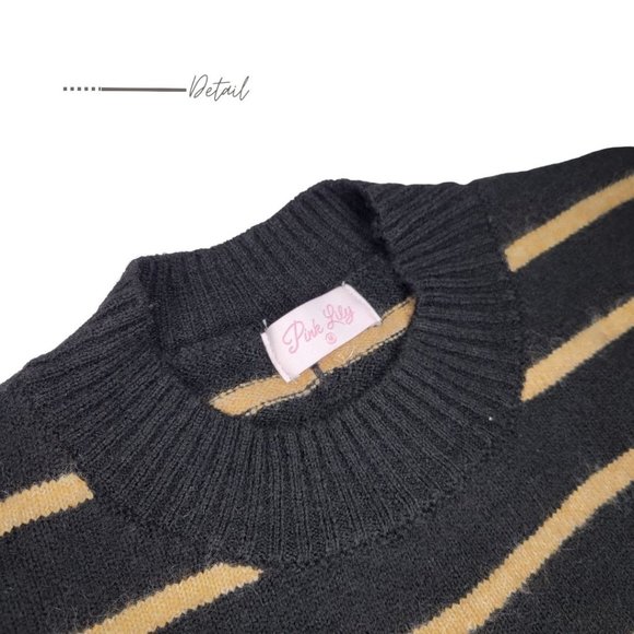 BLACK AND BROWN CREWNECK HORIZONTAL STRIPPED SWEATER FOR WOMEN - Picture 7 of 11